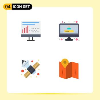 paquete de iconos planos de 4 símbolos universales de codificación de medios perfil de programación elementos de diseño vectorial editables por satélite vector