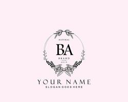 Initial BA beauty monogram and elegant logo design, handwriting logo of initial signature, wedding, fashion, floral and botanical with creative template. vector