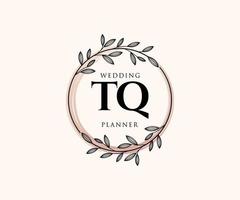 colección de logotipos de monograma de boda con letras iniciales tq, plantillas florales y minimalistas modernas dibujadas a mano para tarjetas de invitación, guardar la fecha, identidad elegante para restaurante, boutique, café en vector