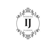 IJ Initials letter Wedding monogram logos collection, hand drawn modern minimalistic and floral templates for Invitation cards, Save the Date, elegant identity for restaurant, boutique, cafe in vector