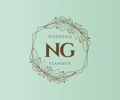 NG Initials letter Wedding monogram logos collection, hand drawn modern minimalistic and floral templates for Invitation cards, Save the Date, elegant identity for restaurant, boutique, cafe in vector