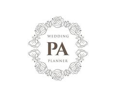 colección de logotipos de monograma de boda con letras iniciales pa, plantillas florales y minimalistas modernas dibujadas a mano para tarjetas de invitación, guardar la fecha, identidad elegante para restaurante, boutique, café en vector