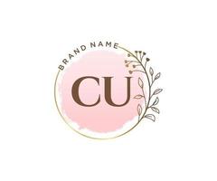 Initial CU feminine logo. Usable for Nature, Salon, Spa, Cosmetic and Beauty Logos. Flat Vector Logo Design Template Element.