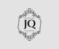Colección de logotipos de monograma de boda con letras iniciales jq, plantillas florales y minimalistas modernas dibujadas a mano para tarjetas de invitación, guardar la fecha, identidad elegante para restaurante, boutique, café en vector