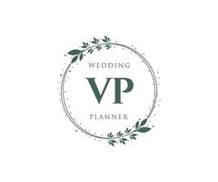 Colección de logotipos de monogramas de boda con letras iniciales vp, plantillas florales y minimalistas modernas dibujadas a mano para tarjetas de invitación, guardar la fecha, identidad elegante para restaurante, boutique, café en vector