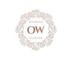 colección de logotipos de monograma de boda con letras iniciales de ow, plantillas florales y minimalistas modernas dibujadas a mano para tarjetas de invitación, guardar la fecha, identidad elegante para restaurante, boutique, café en vector