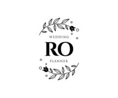 colección de logotipos de monograma de boda con letras iniciales ro, plantillas florales y minimalistas modernas dibujadas a mano para tarjetas de invitación, guardar la fecha, identidad elegante para restaurante, boutique, café en vector