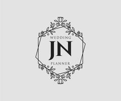 JN Initials letter Wedding monogram logos collection, hand drawn modern minimalistic and floral templates for Invitation cards, Save the Date, elegant identity for restaurant, boutique, cafe in vector
