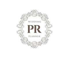 colección de logotipos de monogramas de boda con letras iniciales de pr, plantillas florales y minimalistas modernas dibujadas a mano para tarjetas de invitación, guardar la fecha, identidad elegante para restaurante, boutique, café en vector