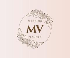 MV Initials letter Wedding monogram logos collection, hand drawn modern minimalistic and floral templates for Invitation cards, Save the Date, elegant identity for restaurant, boutique, cafe in vector