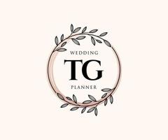 TG Initials letter Wedding monogram logos collection, hand drawn modern minimalistic and floral templates for Invitation cards, Save the Date, elegant identity for restaurant, boutique, cafe in vector