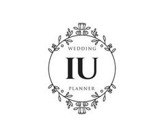 IU Initials letter Wedding monogram logos collection, hand drawn modern minimalistic and floral templates for Invitation cards, Save the Date, elegant identity for restaurant, boutique, cafe in vector