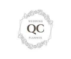 colección de logotipos de monogramas de boda con letras iniciales qc, plantillas florales y minimalistas modernas dibujadas a mano para tarjetas de invitación, guardar la fecha, identidad elegante para restaurante, boutique, café en vector