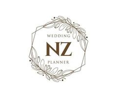 NZ Initials letter Wedding monogram logos collection, hand drawn modern minimalistic and floral templates for Invitation cards, Save the Date, elegant identity for restaurant, boutique, cafe in vector