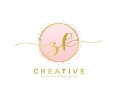 Initial ZK feminine logo. Usable for Nature, Salon, Spa, Cosmetic and Beauty Logos. Flat Vector Logo Design Template Element.