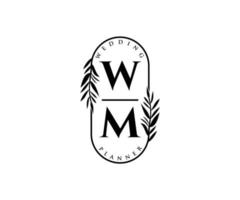 colección de logotipos de monogramas de boda con letras iniciales wm, plantillas florales y minimalistas modernas dibujadas a mano para tarjetas de invitación, guardar la fecha, identidad elegante para restaurante, boutique, café en vectores