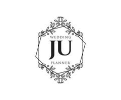 JU Initials letter Wedding monogram logos collection, hand drawn modern minimalistic and floral templates for Invitation cards, Save the Date, elegant identity for restaurant, boutique, cafe in vector