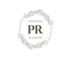 colección de logotipos de monogramas de boda con letras iniciales de pr, plantillas florales y minimalistas modernas dibujadas a mano para tarjetas de invitación, guardar la fecha, identidad elegante para restaurante, boutique, café en vector