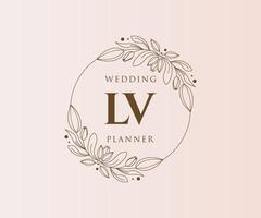 colección de logotipos de monograma de boda con letras iniciales lv, plantillas florales y minimalistas modernas dibujadas a mano para tarjetas de invitación, guardar la fecha, identidad elegante para restaurante, boutique, café en vector