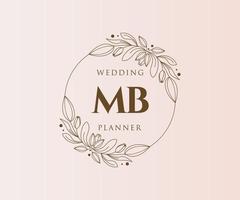 colección de logotipos de monograma de boda con letras iniciales de mb, plantillas florales y minimalistas modernas dibujadas a mano para tarjetas de invitación, guardar la fecha, identidad elegante para restaurante, boutique, café en vector