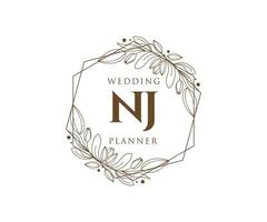 colección de logotipos de monograma de boda con letras iniciales de nj, plantillas florales y minimalistas modernas dibujadas a mano para tarjetas de invitación, guardar la fecha, identidad elegante para restaurante, boutique, café en vector