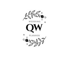 QW Initials letter Wedding monogram logos collection, hand drawn modern minimalistic and floral templates for Invitation cards, Save the Date, elegant identity for restaurant, boutique, cafe in vector