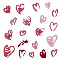 Scribble red hearts set hand drawn vector illustration