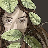 Beautiful young girl in the shade of leaves portrait. Fashion vector illustration.