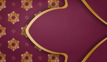 Burgundy banner with indian gold pattern for design under your logo or text vector