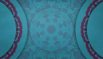 banner turquesa con patrón de mandala púrpura y lugar para texto vector