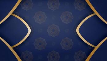 Dark blue background with mandala gold pattern and place under your text vector