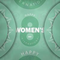 tarjeta de felicitación día internacional de la mujer color menta con patrón blanco de lujo vector