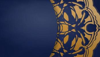 banner azul oscuro con adornos dorados griegos y espacio para logotipo o texto vector
