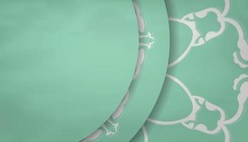 Mint color banner with luxurious white pattern and text space vector
