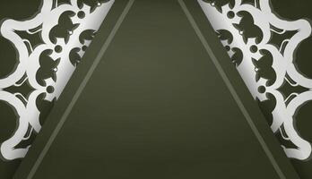 Dark green banner with Indian white pattern for design under your text vector