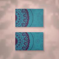 Business card in turquoise color with a luxurious purple pattern for your personality. vector