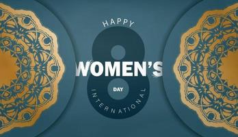 International women's day brochure in blue with vintage gold ornament vector