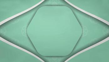 Mint colored banner with luxurious white ornamentation and space for text vector