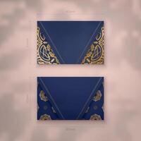 Presentable business card in dark blue color with mandala gold ornament for your contacts. vector