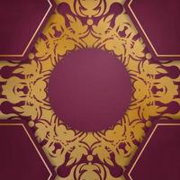 Brochure in burgundy color with vintage gold ornaments for your congratulations. vector