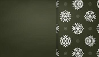 Dark green banner with luxurious white ornaments and place for your text vector