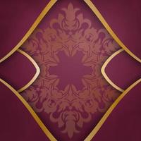 Brochure in burgundy color with antique gold ornaments for your congratulations. vector