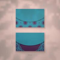 Business card in green with an abstract purple pattern for your business. vector