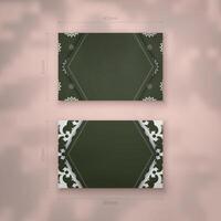 Business card in dark green color with an abstract white pattern for your business. vector