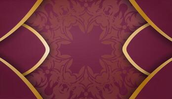 Baner of burgundy color with mandala gold pattern for design under your logo or text vector