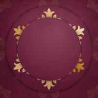 Brochure burgundy with abstract gold pattern for your design. vector