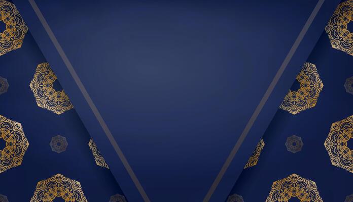 Dark blue banner with abstract gold ornament and space for your logo or text