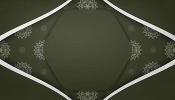 banner verde oscuro con lujosa ornamentación blanca y espacio para texto vector