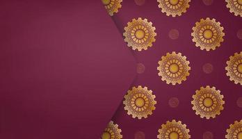 Burgundy banner with mandala with gold ornament and place for logo or text vector