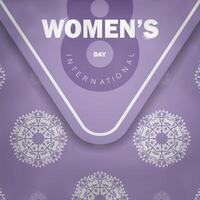 Brochure template international womens day purple color with luxury white pattern vector